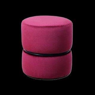 Runder, pinker Pouf mit schwarzem Gürtel, modern und stilvoll.