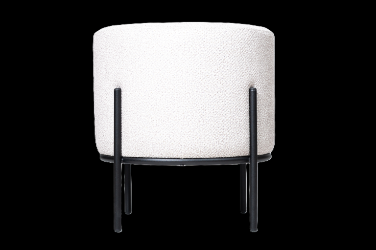 Gastronomie Hocker Stool Siena 2 Runder, weißer Topf mit schwarzen Metallbeinen.