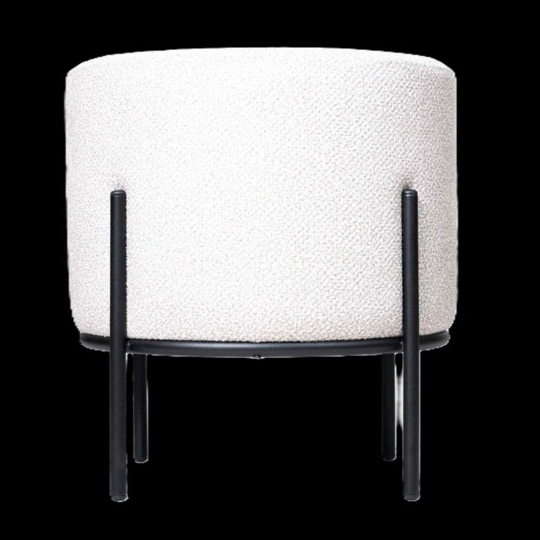 Runder, gepolsterter Hocker mit schwarzem Metallgestell.