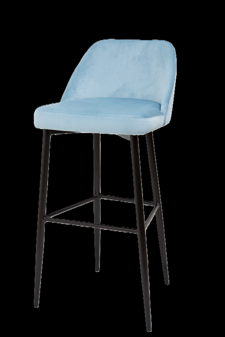 Gastronomie Barhocker Milano Steel Round Blauer Barhocker mit schwarzem Gestell und abgerundeter Rückenlehne.
