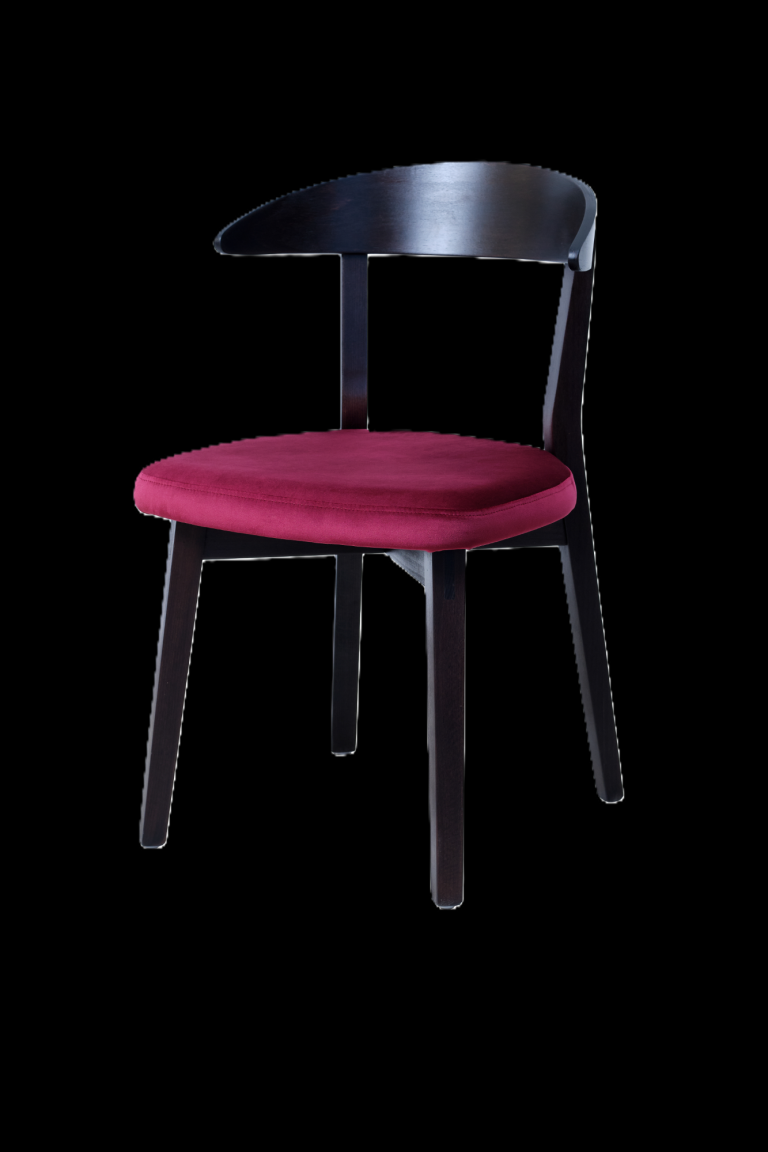 Gastronomie Stuhl Valencia Wood Schwarzer Stuhl mit rotem Polstersitz und minimalistischem Design.