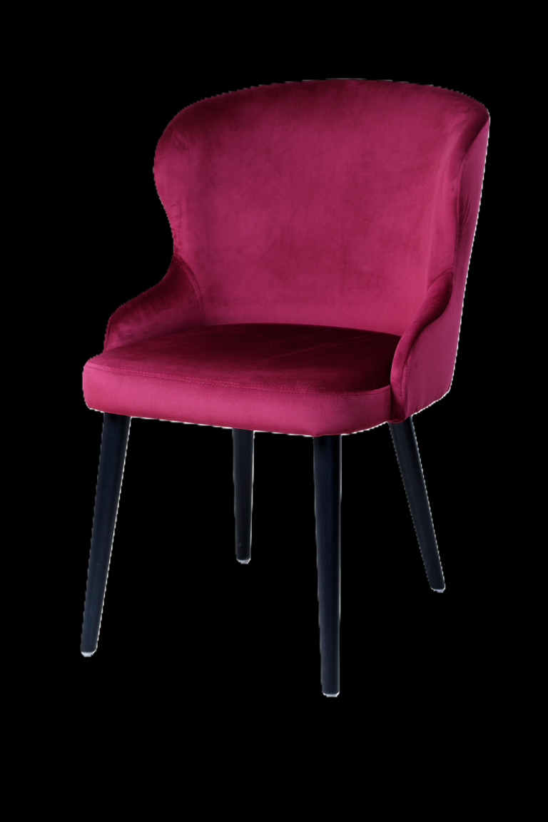 Gastronomie Stuhl Gauda Rosa Samtstuhl mit schwarzen Beinen, elegant und modern im Design.