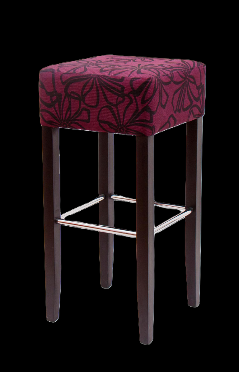 Gastronomie Barhocker London one Hocker mit gepolsterter, gemusterter Sitzfläche und vier Holzbeinen.