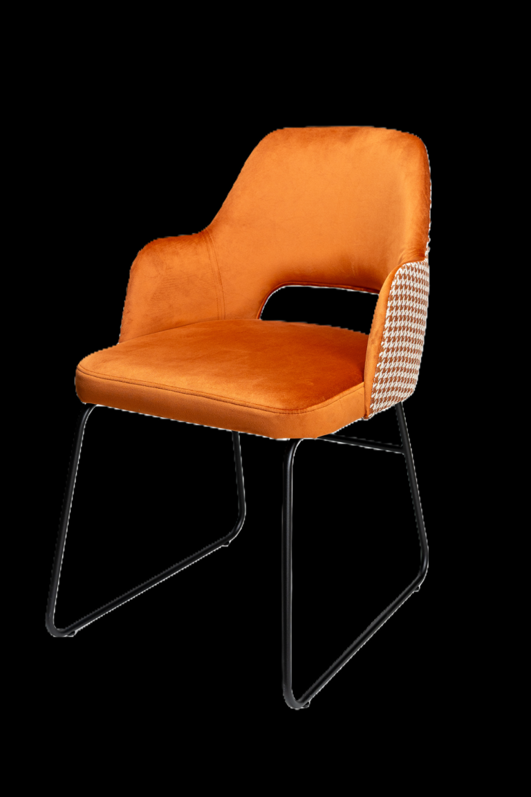 Gastronomie Stuhl Hamburg Metal Orange Stuhl mit gepolsterter Sitzfläche und Drahtgestell.